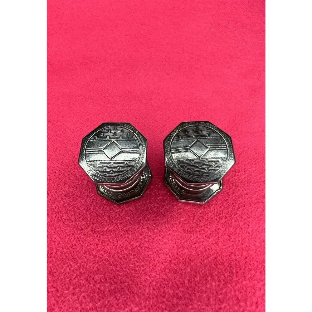 Antique Sterling Snap Cufflinks, 1920's Kum-A-Part, Original Baer & Wilde Silver